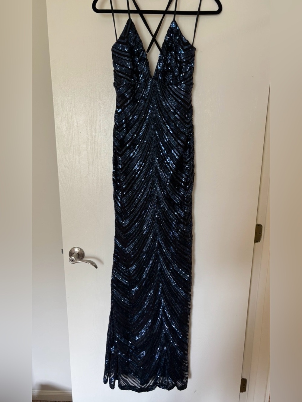 Windsor Navy Blue Sequin Strappy V-Neck Dress